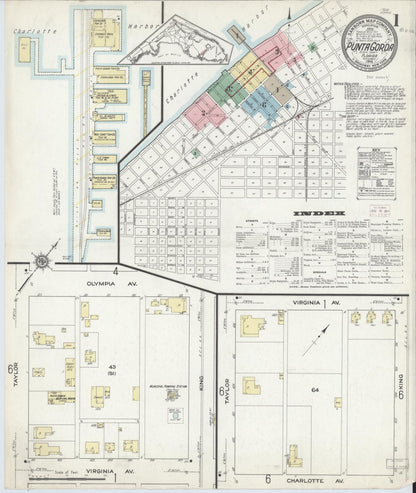 Sanborn Fire Insurance Map from Punta Gorda, Charlotte County, Florida (1914), Sheet #0001 - Historic Sanborn Fire Insurance Map Print, vintage old map wall art, antique decor, genealogy gift, Florida Florida map