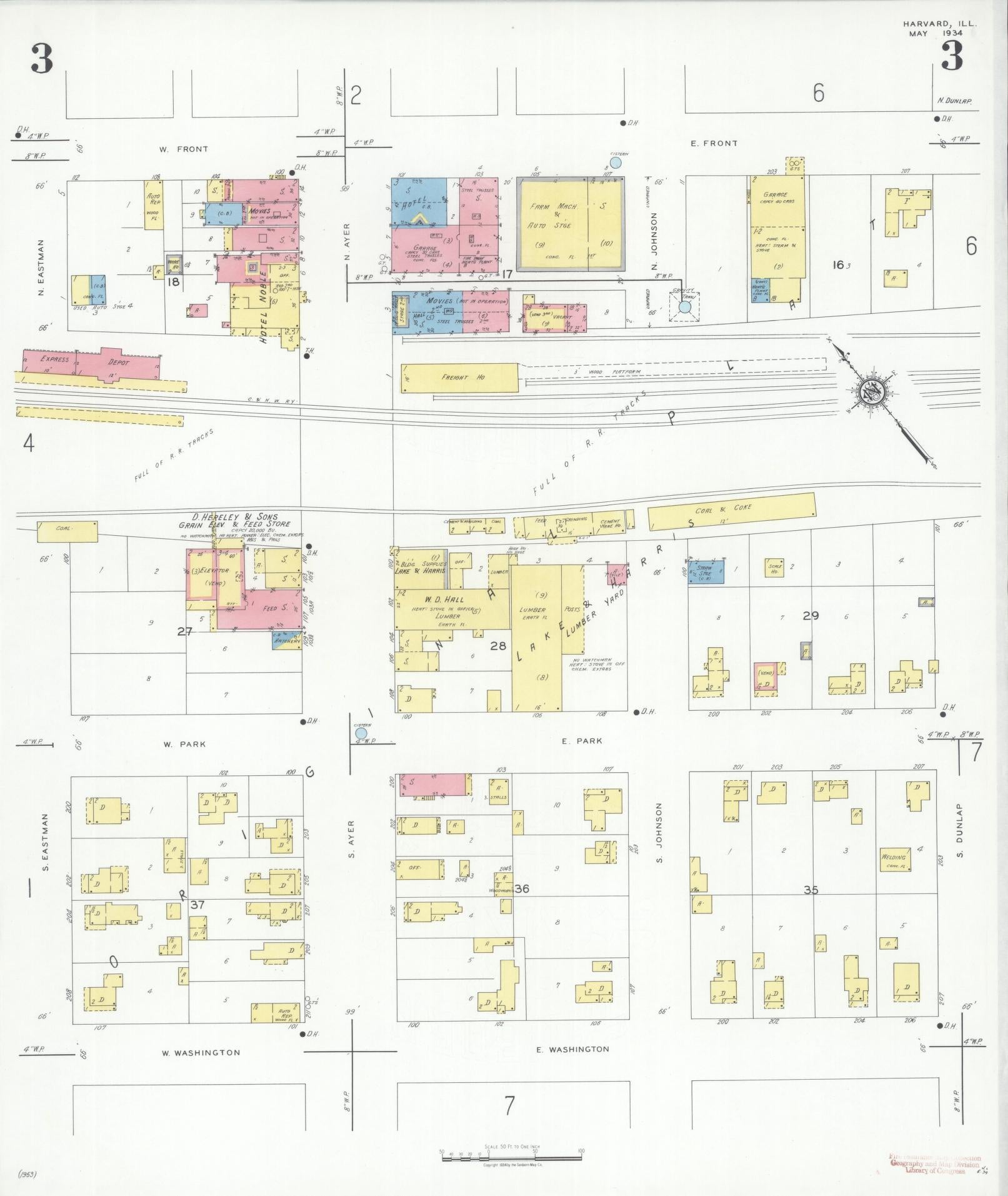 Sanborn Fire Insurance Map from Harvard, McHenry County, Illinois (1934), Sheet #0003 - Historic Sanborn Fire Insurance Map Print, vintage old map wall art, antique decor, genealogy gift, Illinois Illinois map