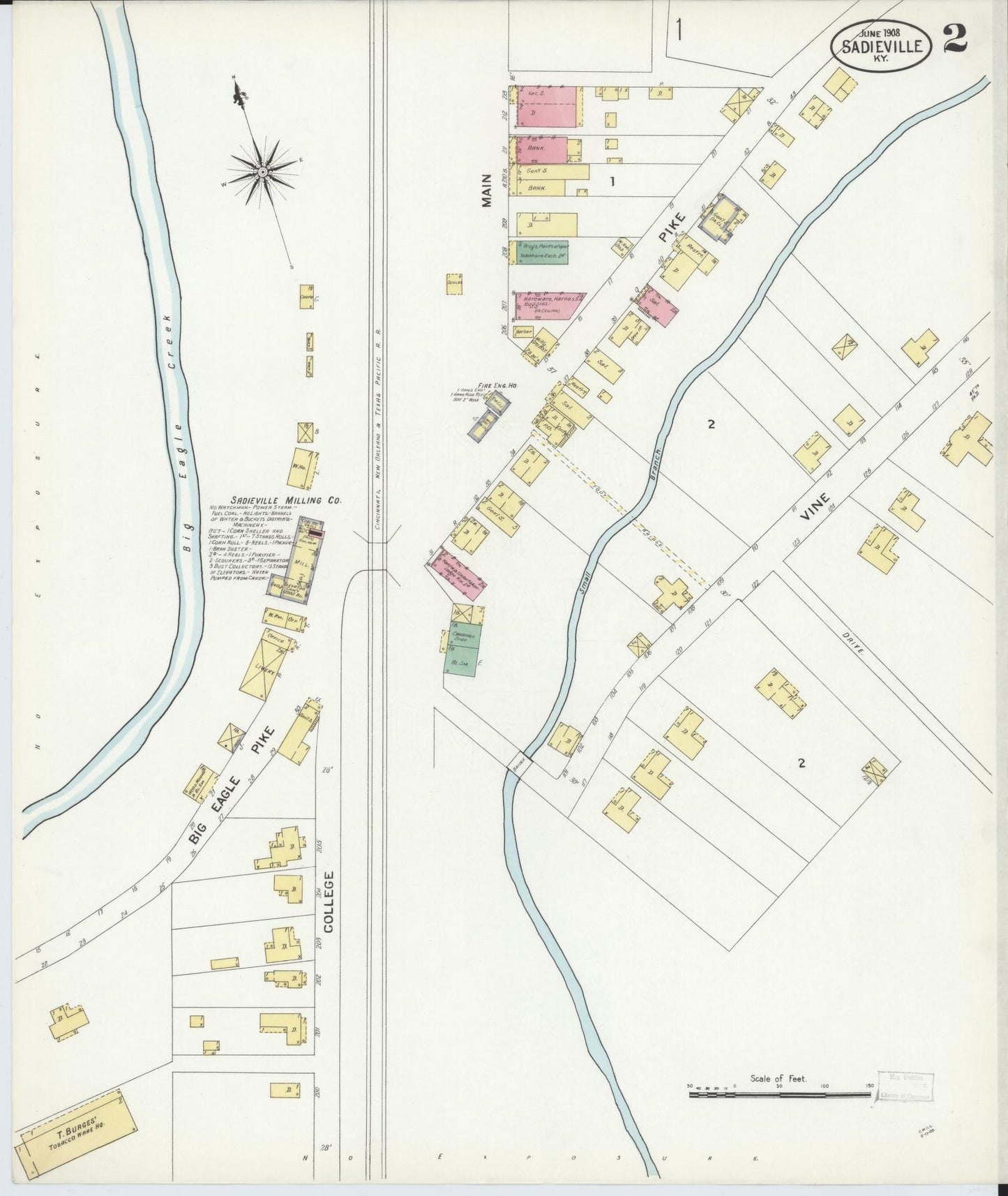 Sanborn Fire Insurance Map from Sadieville, Scott County, Kentucky (1908), Sheet #0002 - Historic Sanborn Fire Insurance Map Print, vintage old map wall art, antique decor, genealogy gift, Kentucky Kentucky map