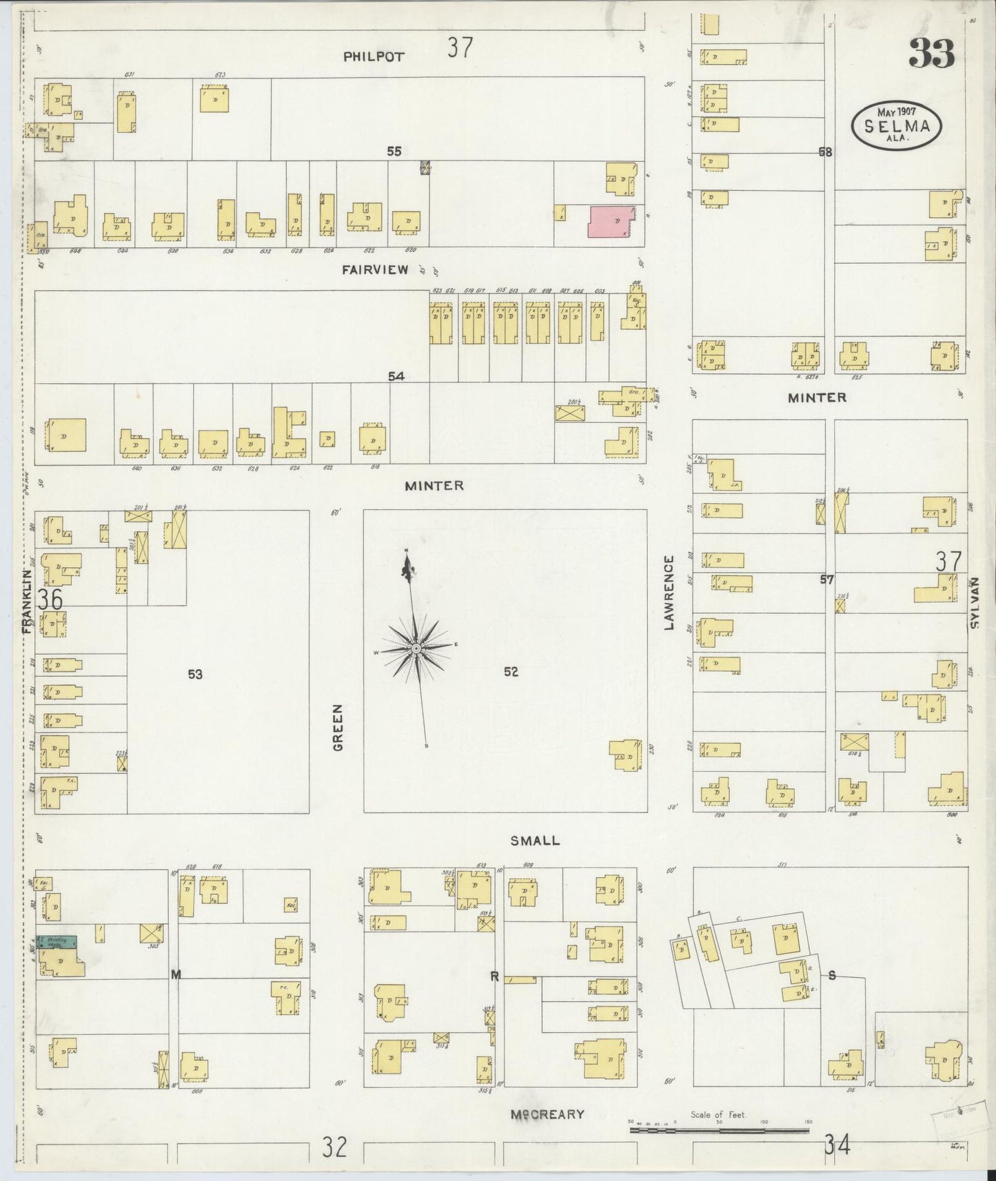 Sanborn Fire Insurance Map from Selma, Dallas County, Alabama (1907), Sheet #0033 - Complete Map Set gallery image, historic Sanborn map, vintage wall art, Alabama Alabama