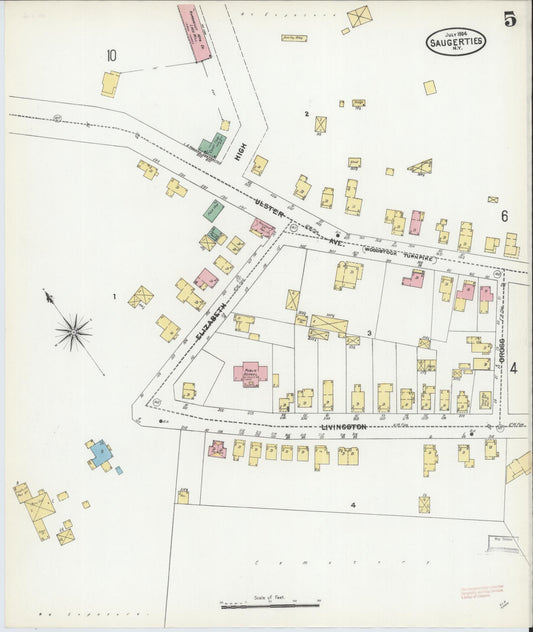 Sanborn Fire Insurance Map from Saugerties, Ulster County, New York (1904), Sheet #0005 - Historic Sanborn Fire Insurance Map Print, vintage old map wall art, antique decor, genealogy gift, New York New York map