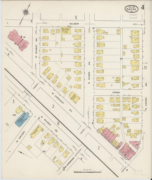 Sanborn Fire Insurance Map from Sayre, Bradford County, Pennsylvania (1915), Sheet #0004 - Historic Sanborn Fire Insurance Map Print, vintage old map wall art, antique decor, genealogy gift, Pennsylvania Pennsylvania map
