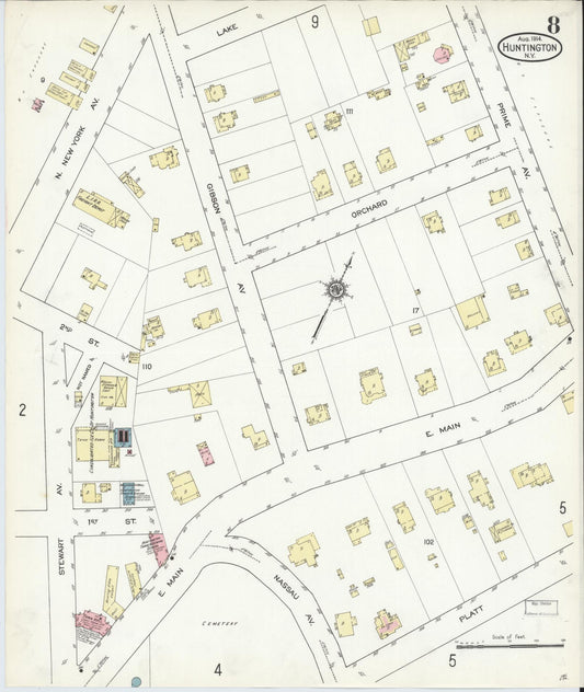 Sanborn Fire Insurance Map from Huntington, Suffolk County, New York (1914), Sheet #0008 - Historic Sanborn Fire Insurance Map Print, vintage old map wall art, antique decor, genealogy gift, New York New York map