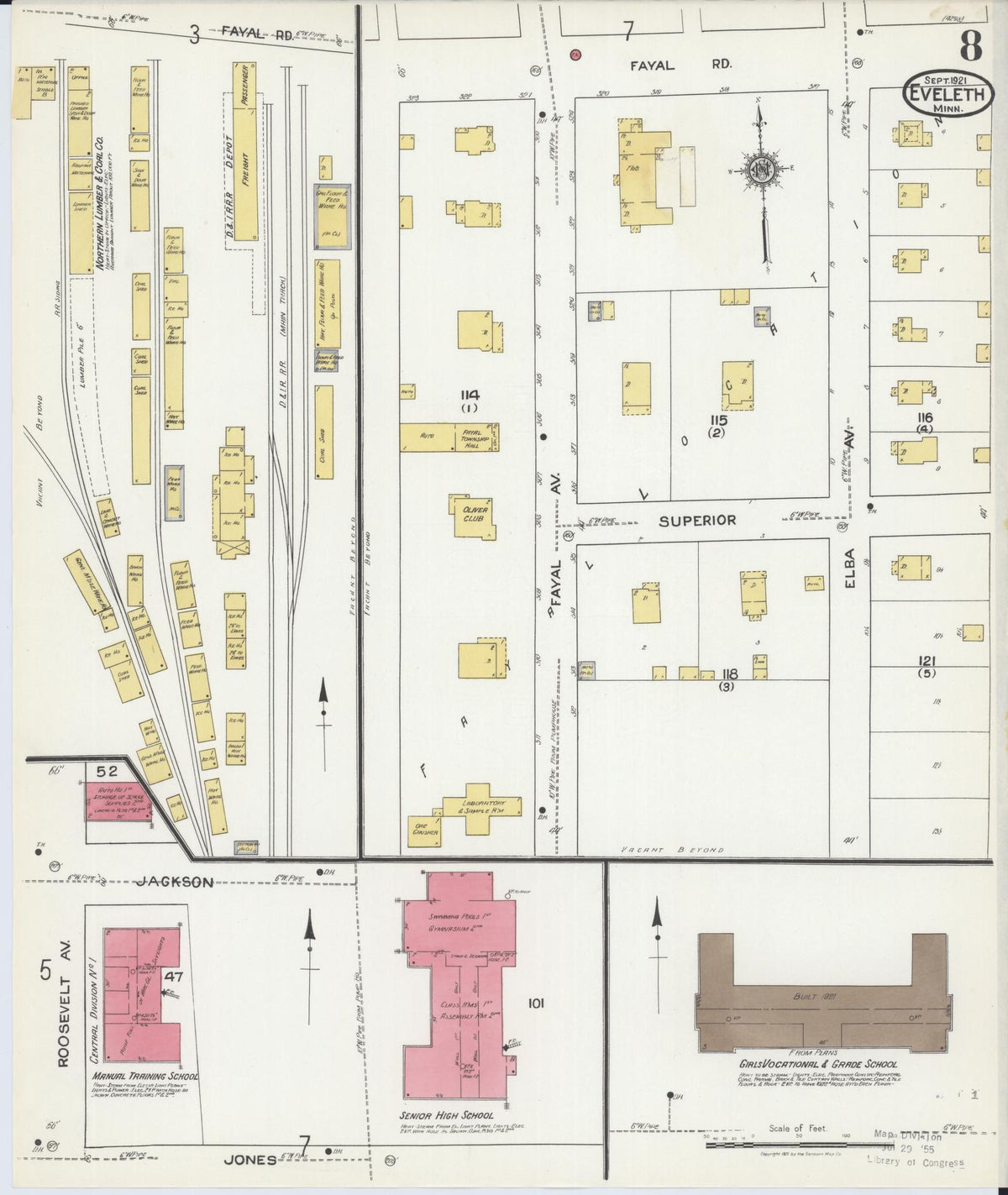 Sanborn Fire Insurance Map from Eveleth, Saint Louis County, Minnesota (1921), Sheet #0008 - Complete Map Set gallery image, historic Sanborn map, vintage wall art, Minnesota Minnesota