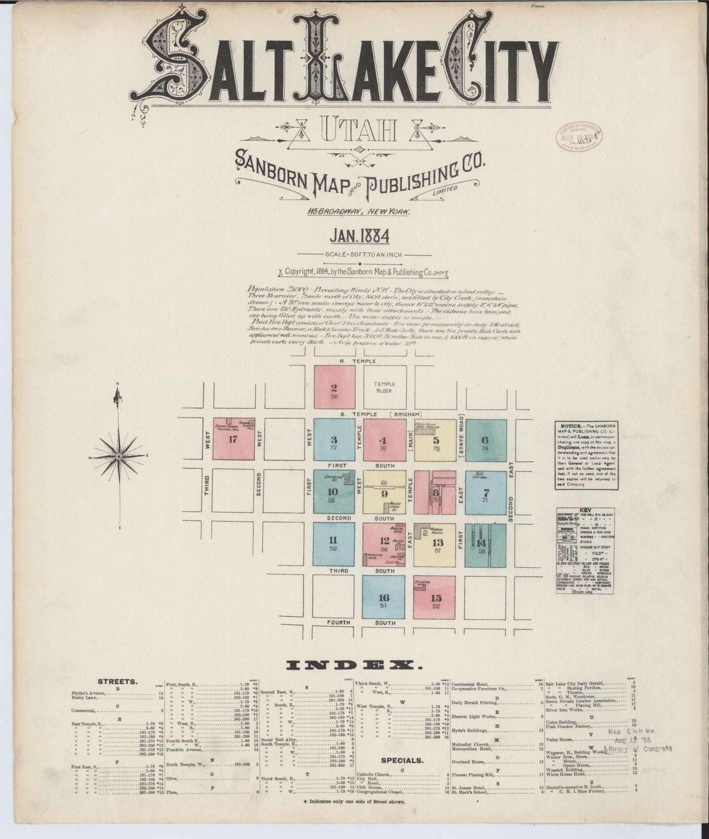 Sanborn Fire Insurance Map from Salt Lake City, Salt Lake County, Utah. (1884) – Historic Sanborn Fire Insurance Map Print