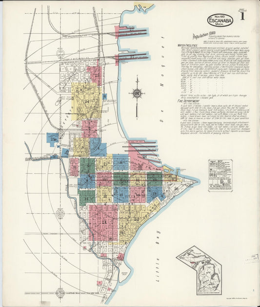 Sanborn Fire Insurance Map from Escanaba, Delta County, Michigan (1921), Sheet #0001 - Complete Map Set gallery image, historic Sanborn map, vintage wall art, Michigan Michigan