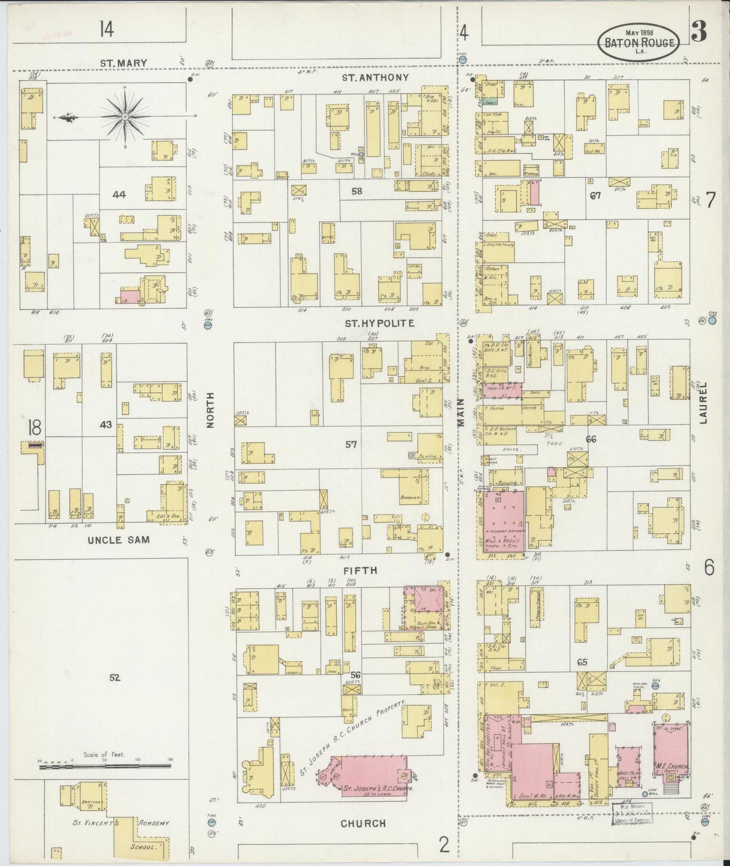 Sanborn Fire Insurance Map from Baton Rouge, East Baton Rouge Parish, Louisiana (1898), Sheet #0003 - Complete Map Set gallery image, historic Sanborn map, vintage wall art, Louisiana Louisiana