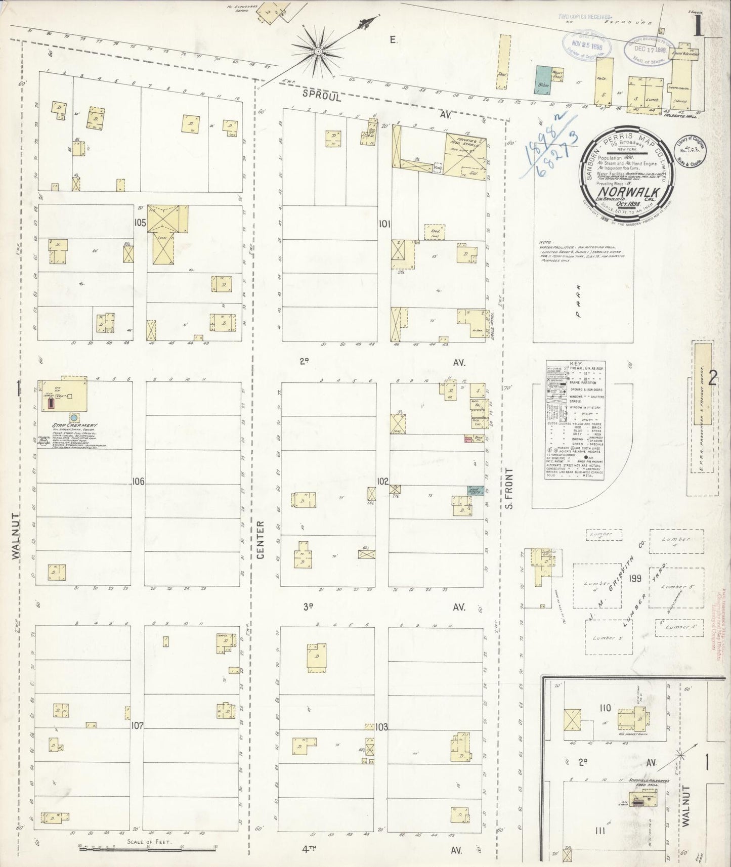 Sanborn Fire Insurance Map from Norwalk, Los Angeles County, California (1898), Sheet #0001 - Complete Map Set gallery image, historic Sanborn map, vintage wall art, California California