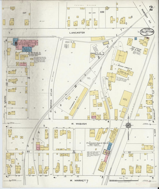 Sanborn Fire Insurance Map from Bluffton, Wells County, Indiana (1919), Sheet #0002 - Historic Sanborn Fire Insurance Map Print, vintage old map wall art, antique decor, genealogy gift, Indiana Indiana map