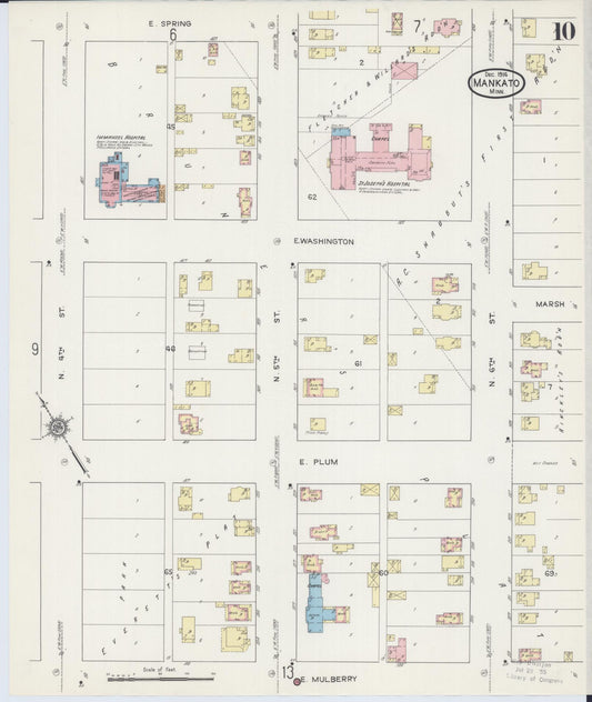 Sanborn Fire Insurance Map from Mankato, Blue Earth County, Minnesota (1914), Sheet #0010 - Historic Sanborn Fire Insurance Map Print, vintage old map wall art, antique decor, genealogy gift, Minnesota Minnesota map