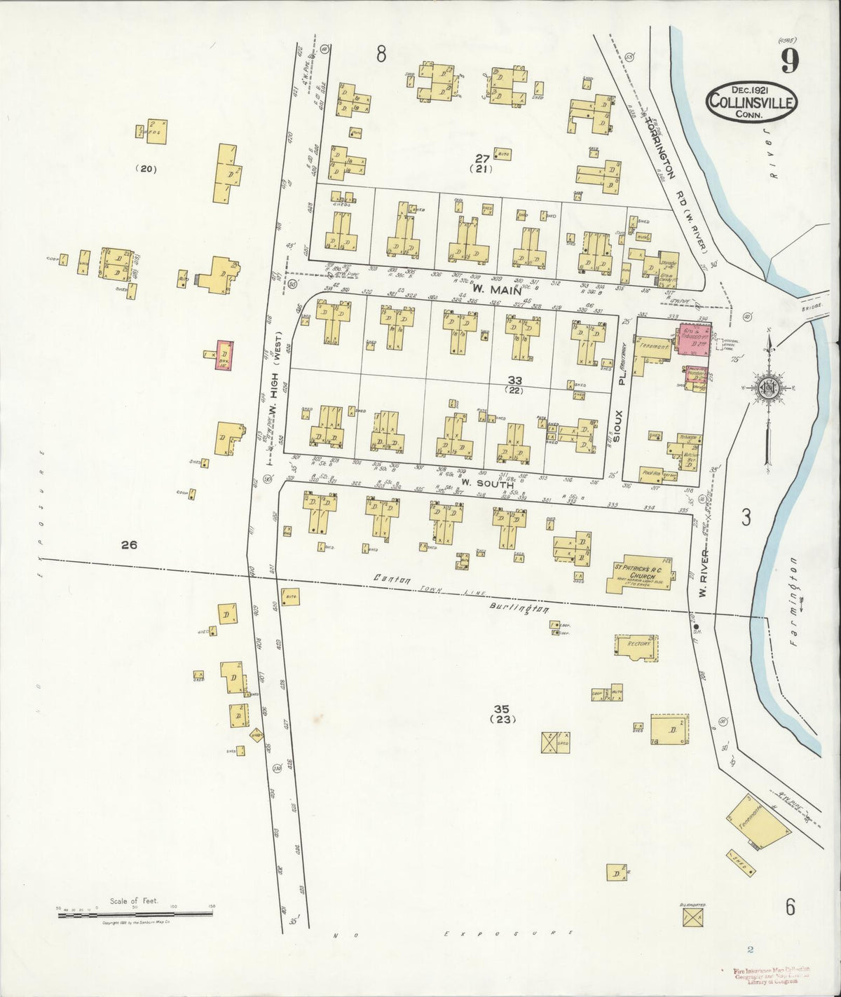 Sanborn Fire Insurance Map from Collinsville, Hartford County, Connecticut (1921), Sheet #0009 - Complete Map Set gallery image, historic Sanborn map, vintage wall art, Connecticut Connecticut