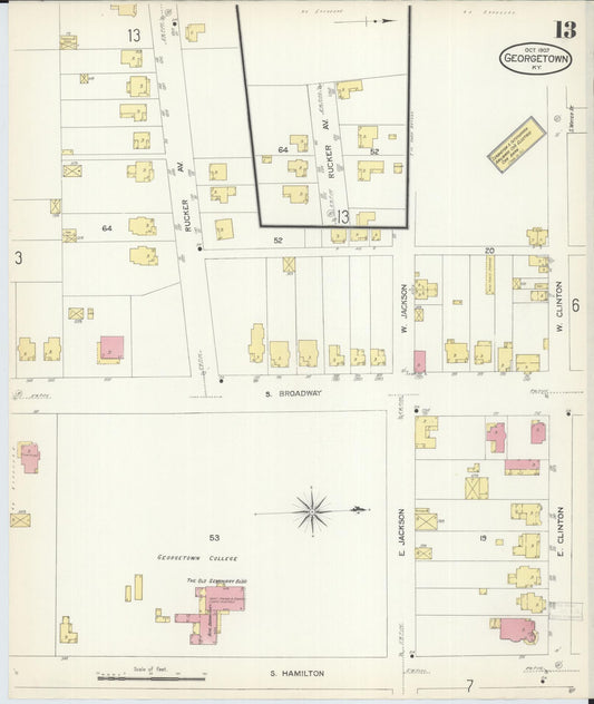 Sanborn Fire Insurance Map from Georgetown, Scott County, Kentucky (1907), Sheet #0013 - Historic Sanborn Fire Insurance Map Print, vintage old map wall art, antique decor, genealogy gift, Kentucky Kentucky map