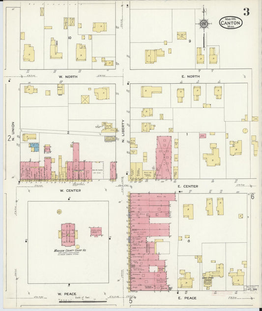 Sanborn Fire Insurance Map from Canton, Madison County, Mississippi (1916), Sheet #0003 - Historic Sanborn Fire Insurance Map Print, vintage old map wall art, antique decor, genealogy gift, Mississippi Mississippi map