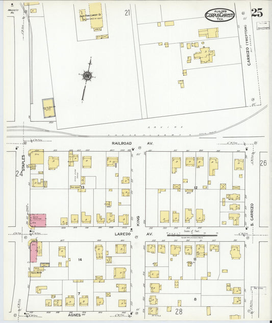 Sanborn Fire Insurance Map from Corpus Christi, Nueces County, Texas (1919), Sheet #0025 - Historic Sanborn Fire Insurance Map Print, vintage old map wall art, antique decor, genealogy gift, Texas Texas map