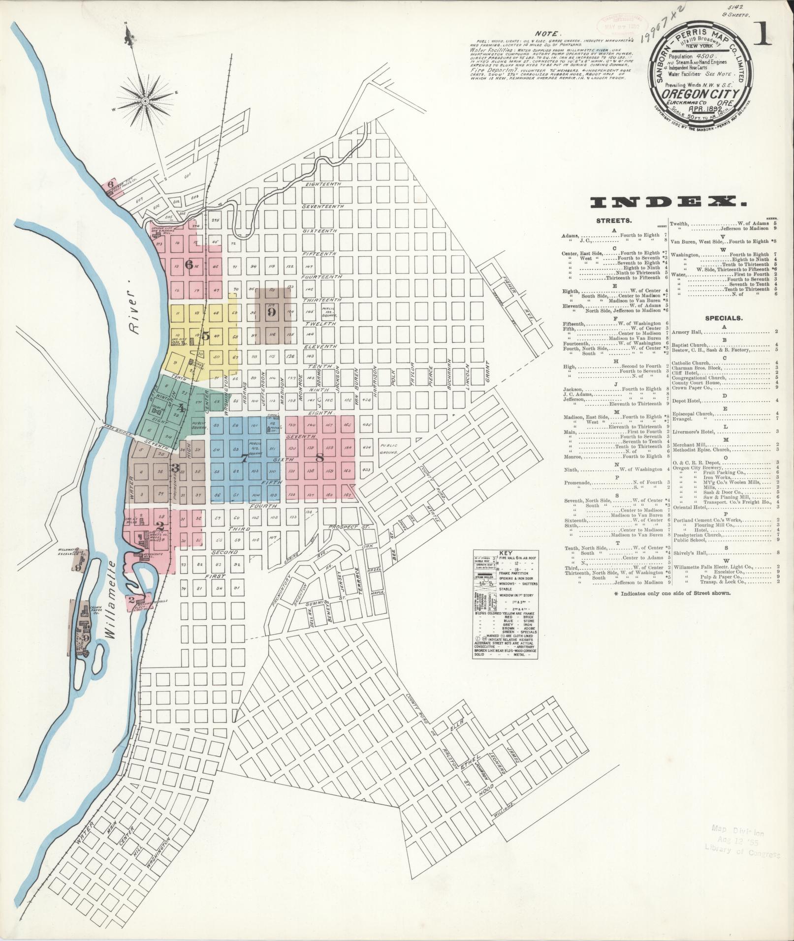 Sanborn Fire Insurance Map from Oregon City, Clackamas County, Oregon (1892), Sheet #0001 - Complete Map Set gallery image, historic Sanborn map, vintage wall art, Oregon Oregon
