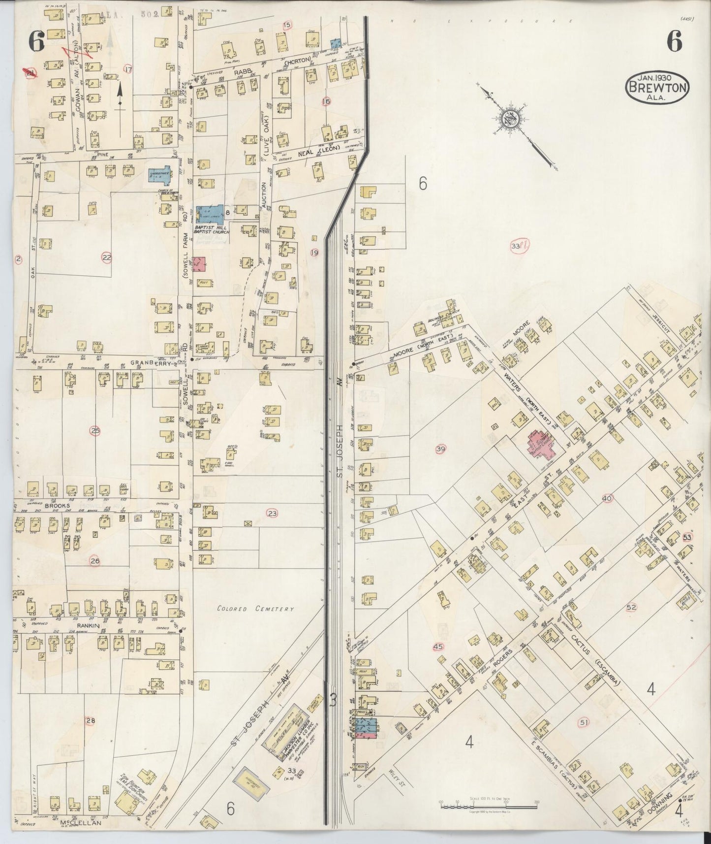 Sanborn Fire Insurance Map from Brewton, Escambia County, Alabama (1949), Sheet #0006 - Complete Map Set gallery image, historic Sanborn map, vintage wall art, Alabama Alabama
