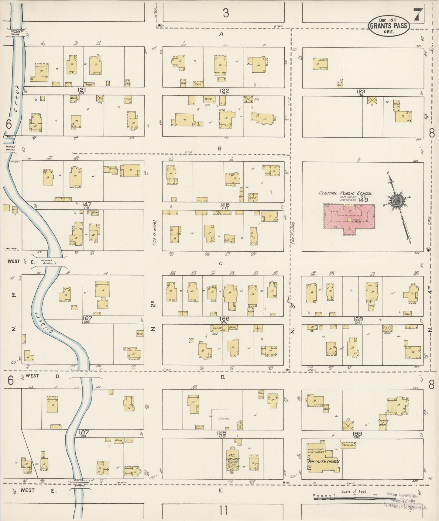 Sanborn Fire Insurance Map from Grants Pass, Josephine County, Oregon (1911), Sheet #0007 - Complete Map Set gallery image, historic Sanborn map, vintage wall art, Oregon Oregon