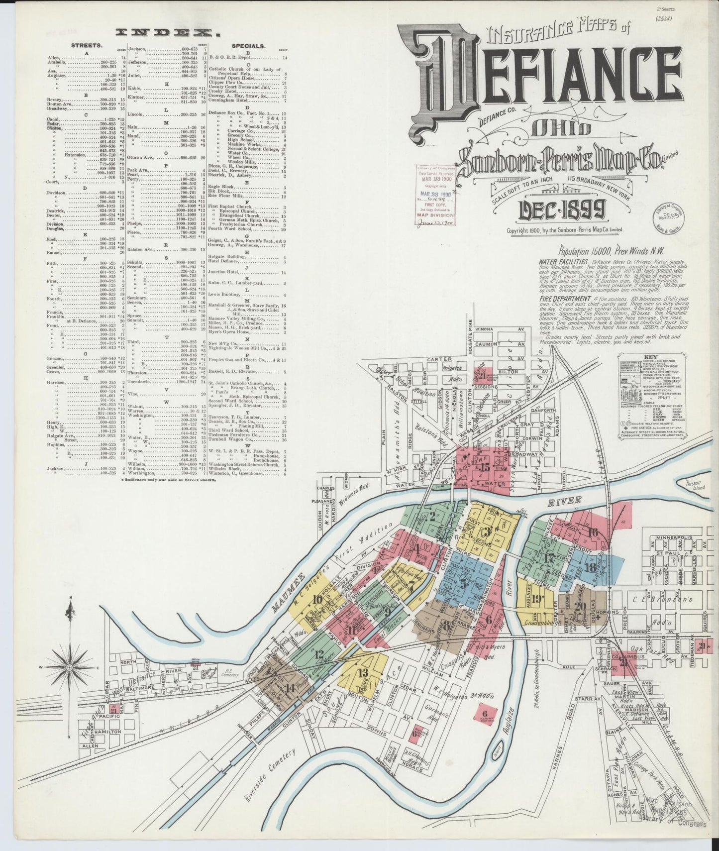 Sanborn Fire Insurance Map from Defiance, Defiance County, Ohio (1899), Sheet #0001 - Historic Sanborn Fire Insurance Map Print, vintage old map wall art, antique decor, genealogy gift, Ohio Ohio map