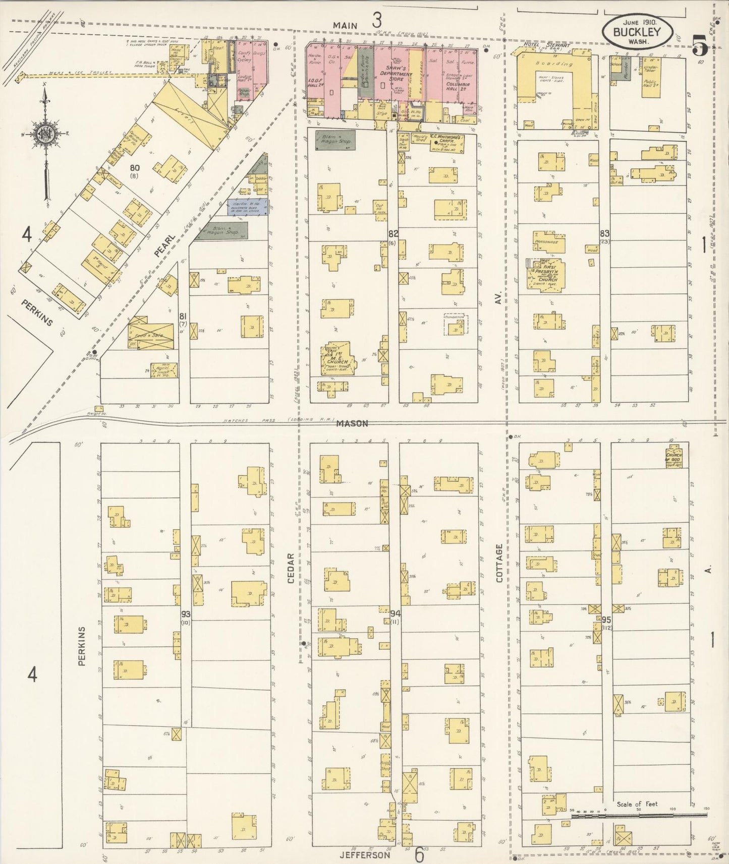 Sanborn Fire Insurance Map from Buckley, Pierce County, Washington (1910), Sheet #0005 - Complete Map Set gallery image, historic Sanborn map, vintage wall art, Washington Washington