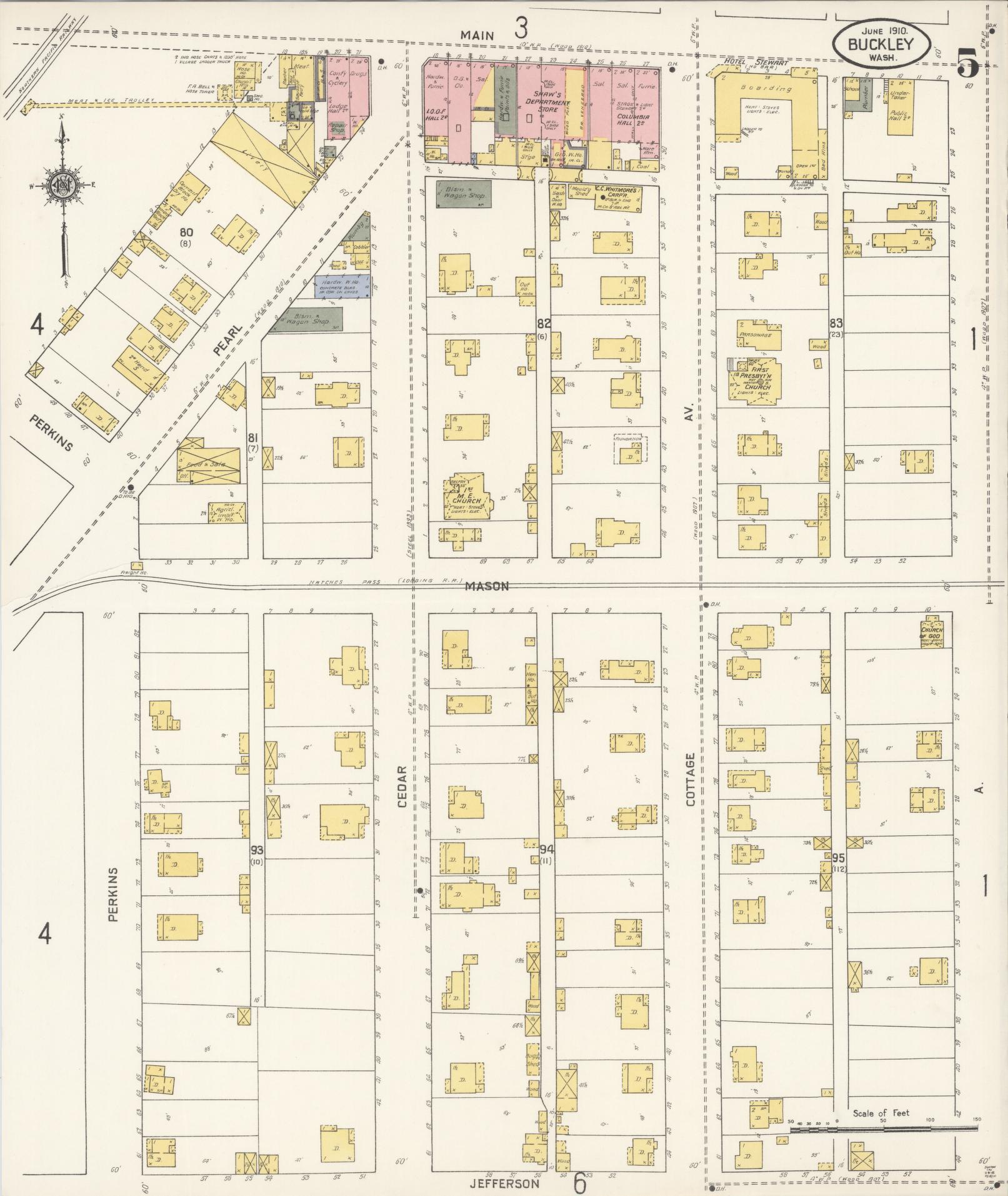 Sanborn Fire Insurance Map from Buckley, Pierce County, Washington (1910), Sheet #0005 - Complete Map Set gallery image, historic Sanborn map, vintage wall art, Washington Washington