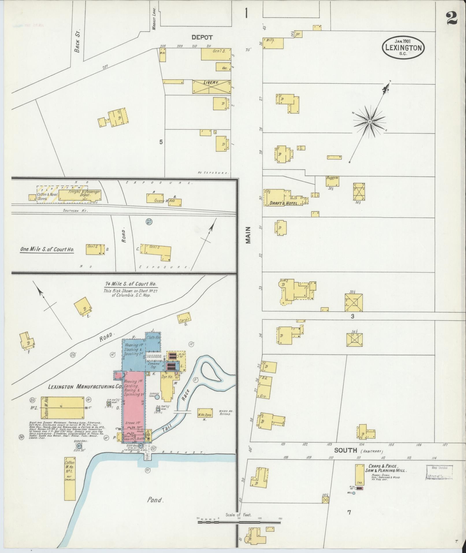 Sanborn Fire Insurance Map from Lexington, Lexington County, South Carolina (1901), Sheet #0002 - Complete Map Set gallery image, historic Sanborn map, vintage wall art, South Carolina South Carolina