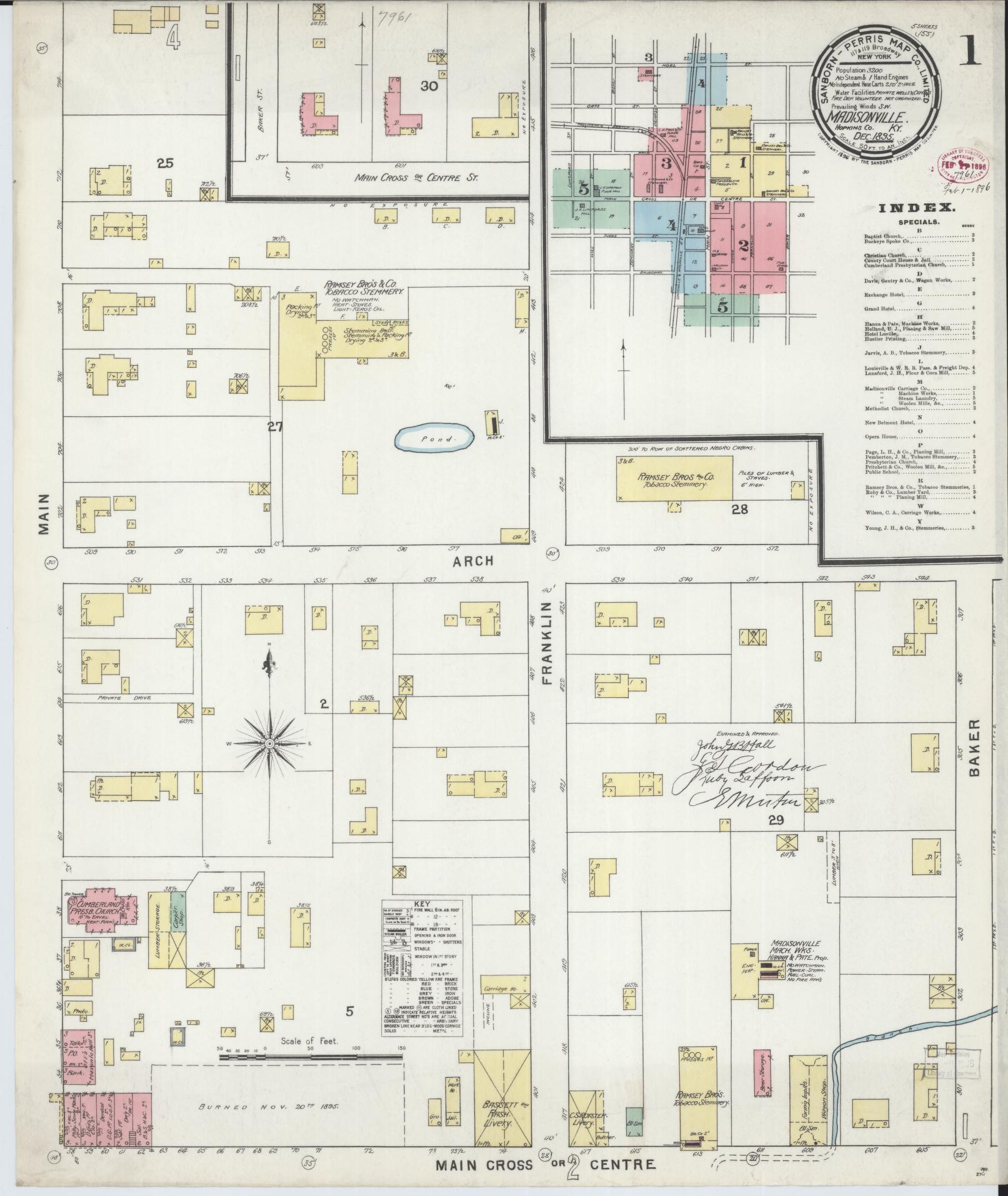 Sanborn Fire Insurance Map from Madisonville, Hopkins County, Kentucky (1895), Sheet #0001 - Complete Map Set gallery image, historic Sanborn map, vintage wall art, Kentucky Kentucky