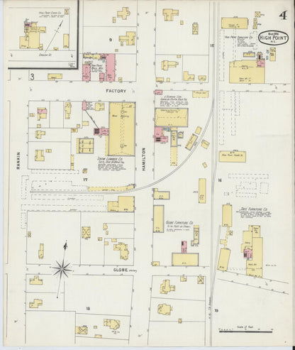 Sanborn Fire Insurance Map from High Point, Guilford County, North Carolina (1896), Sheet #0004 - Historic Sanborn Fire Insurance Map Print, vintage old map wall art, antique decor, genealogy gift, North Carolina North Carolina map