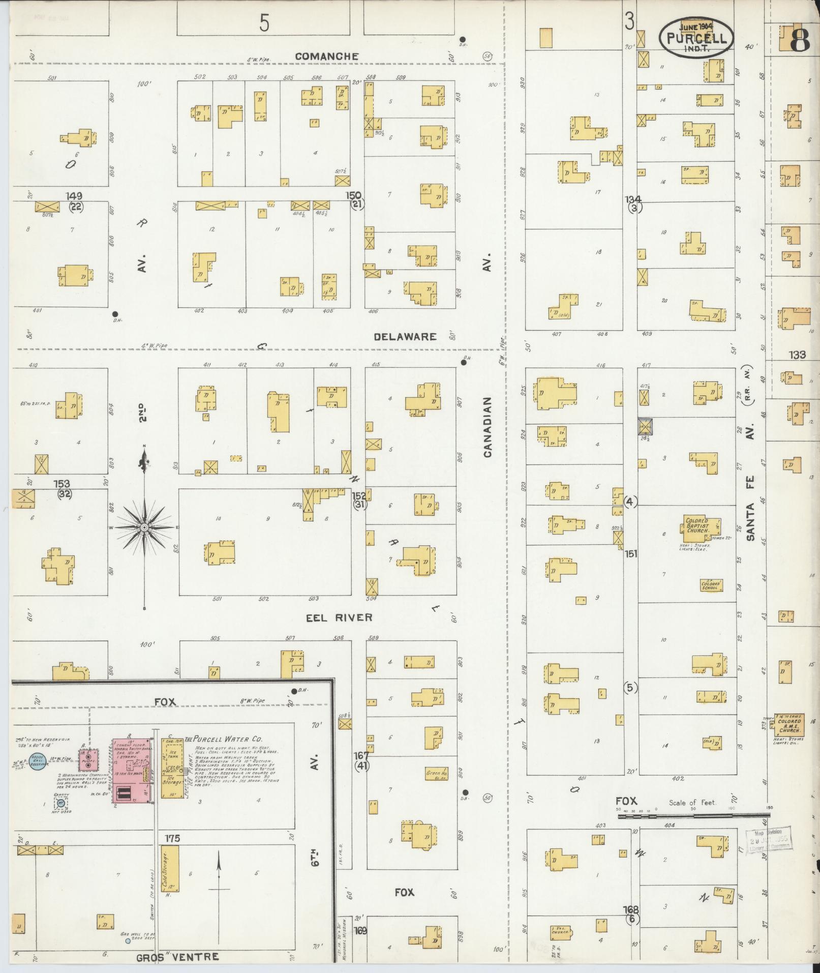 Sanborn Fire Insurance Map from Purcell, McClain County, Oklahoma (1904), Sheet #0008 - Complete Map Set gallery image, historic Sanborn map, vintage wall art, Oklahoma Oklahoma