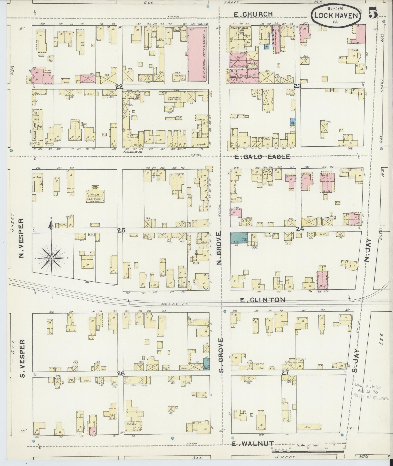 Sanborn Fire Insurance Map from Lock Haven, Clinton County, Pennsylvania (1891), Sheet #0005 - Complete Map Set gallery image, historic Sanborn map, vintage wall art, Pennsylvania Pennsylvania