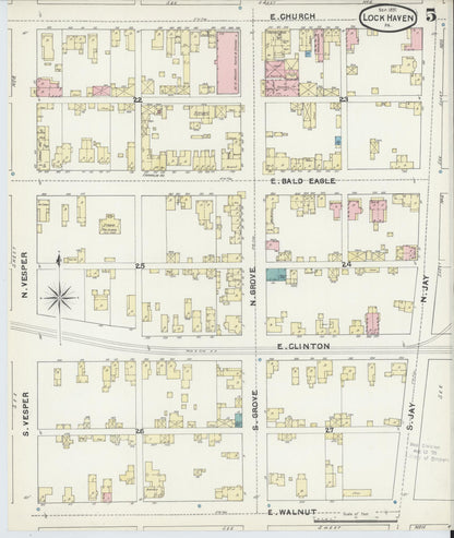 Sanborn Fire Insurance Map from Lock Haven, Clinton County, Pennsylvania (1891), Sheet #0005 - Complete Map Set gallery image, historic Sanborn map, vintage wall art, Pennsylvania Pennsylvania