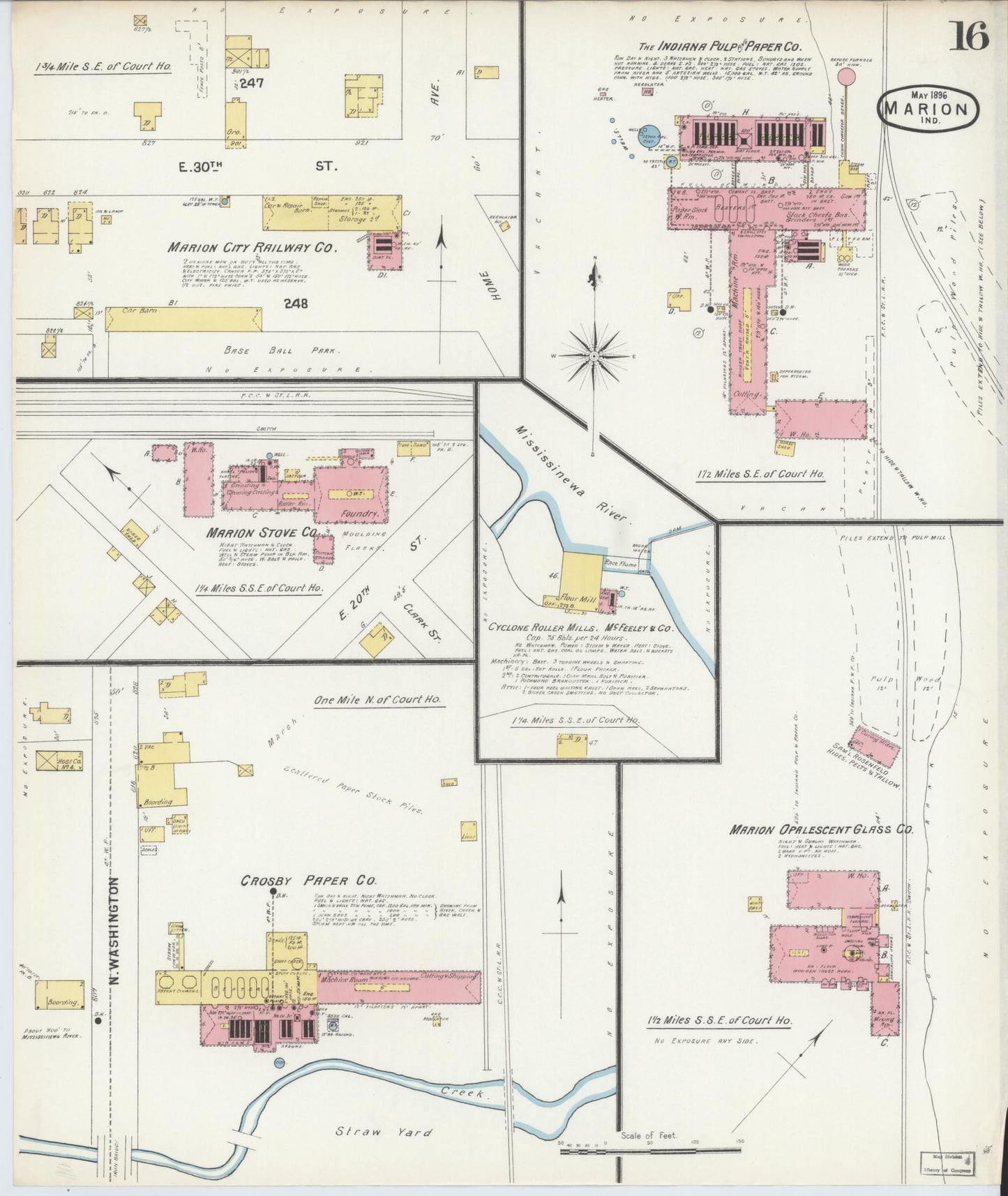 Sanborn Fire Insurance Map from Marion, Grant County, Indiana (1896), Sheet #0016 - Historic Sanborn Fire Insurance Map Print, vintage old map wall art, antique decor, genealogy gift, Indiana Indiana map