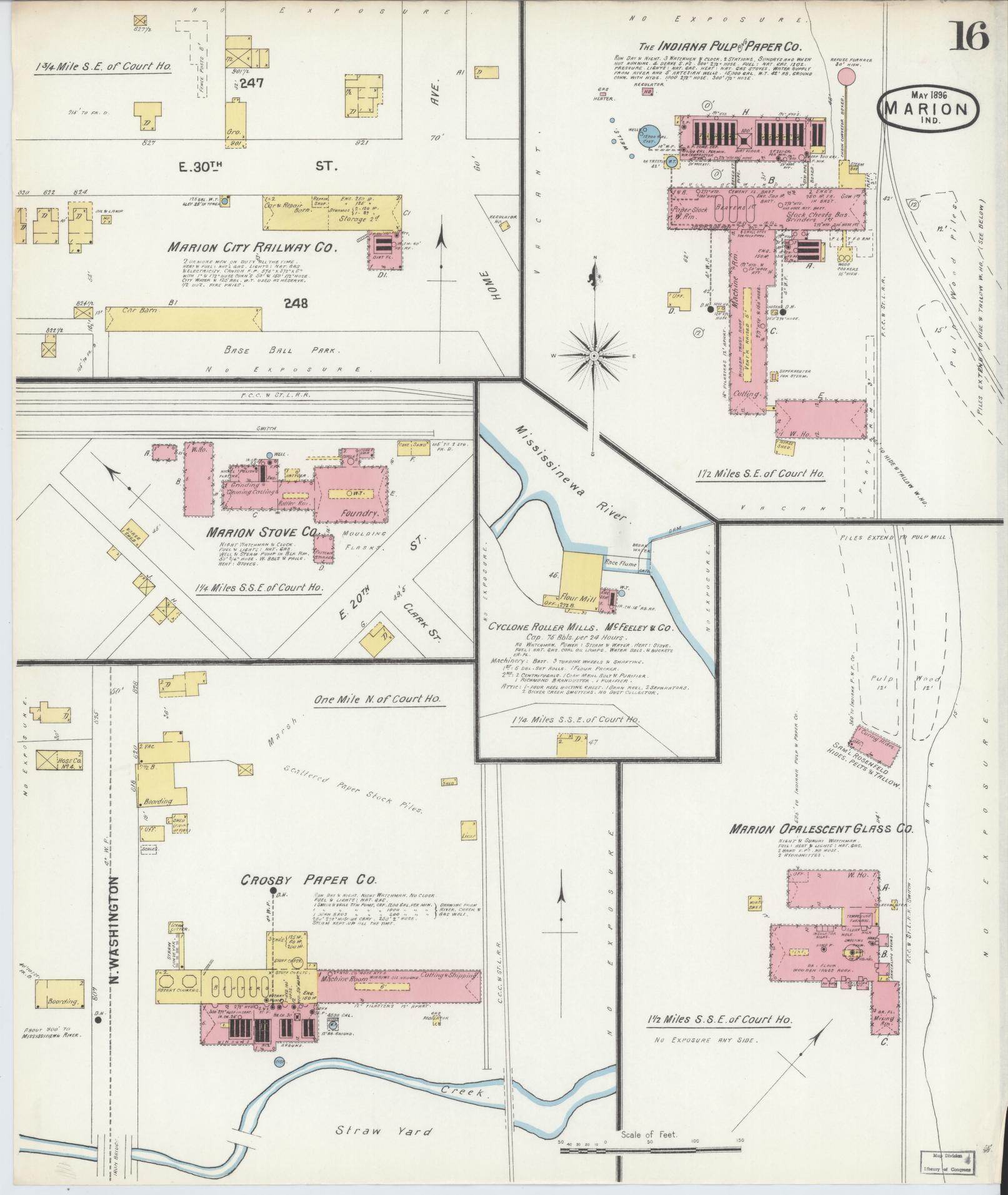 Sanborn Fire Insurance Map from Marion, Grant County, Indiana (1896), Sheet #0016 - Historic Sanborn Fire Insurance Map Print, vintage old map wall art, antique decor, genealogy gift, Indiana Indiana map