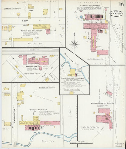 Sanborn Fire Insurance Map from Marion, Grant County, Indiana (1896), Sheet #0016 - Historic Sanborn Fire Insurance Map Print, vintage old map wall art, antique decor, genealogy gift, Indiana Indiana map