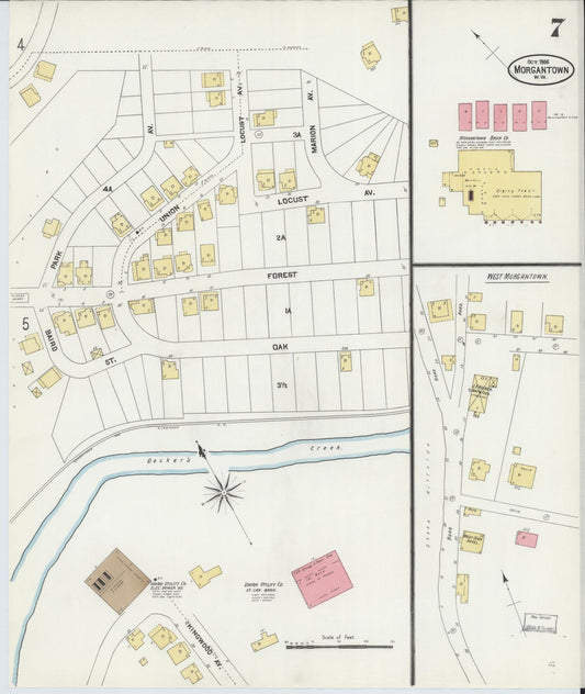 Sanborn Fire Insurance Map from Morgantown, Monongalia County, West Virginia (1906), Sheet #0007 - Historic Sanborn Fire Insurance Map Print, vintage old map wall art, antique decor, genealogy gift, West Virginia West Virginia map
