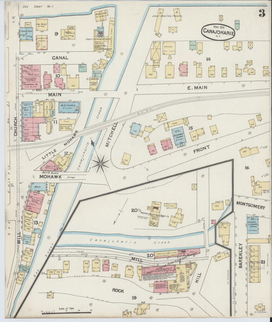 Sanborn Fire Insurance Map from Canajoharie, Montgomery County, New York (1891), Sheet #0003 - Historic Sanborn Fire Insurance Map Print, vintage old map wall art, antique decor, genealogy gift, New York New York map