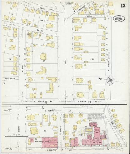 Sanborn Fire Insurance Map from Rome, Floyd County, Georgia (1909), Sheet #0013 - Complete Map Set gallery image, historic Sanborn map, vintage wall art, Georgia Georgia