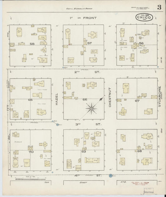 Sanborn Fire Insurance Map from Chico, Butte County, California (1886), Sheet #0003 - Historic Sanborn Fire Insurance Map Print, vintage old map wall art, antique decor, genealogy gift, California California map