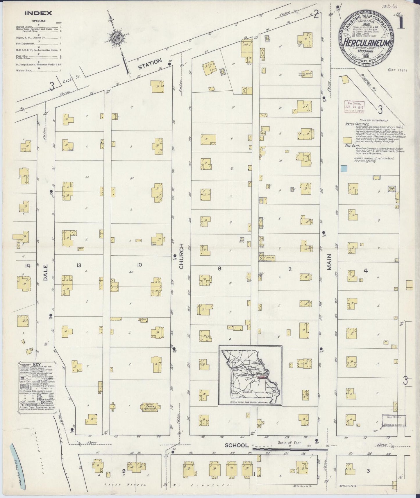 Sanborn Fire Insurance Map from Herculaneum, Jefferson County, Missouri (1915), Sheet #0001 - Complete Map Set gallery image, historic Sanborn map, vintage wall art, Missouri Missouri