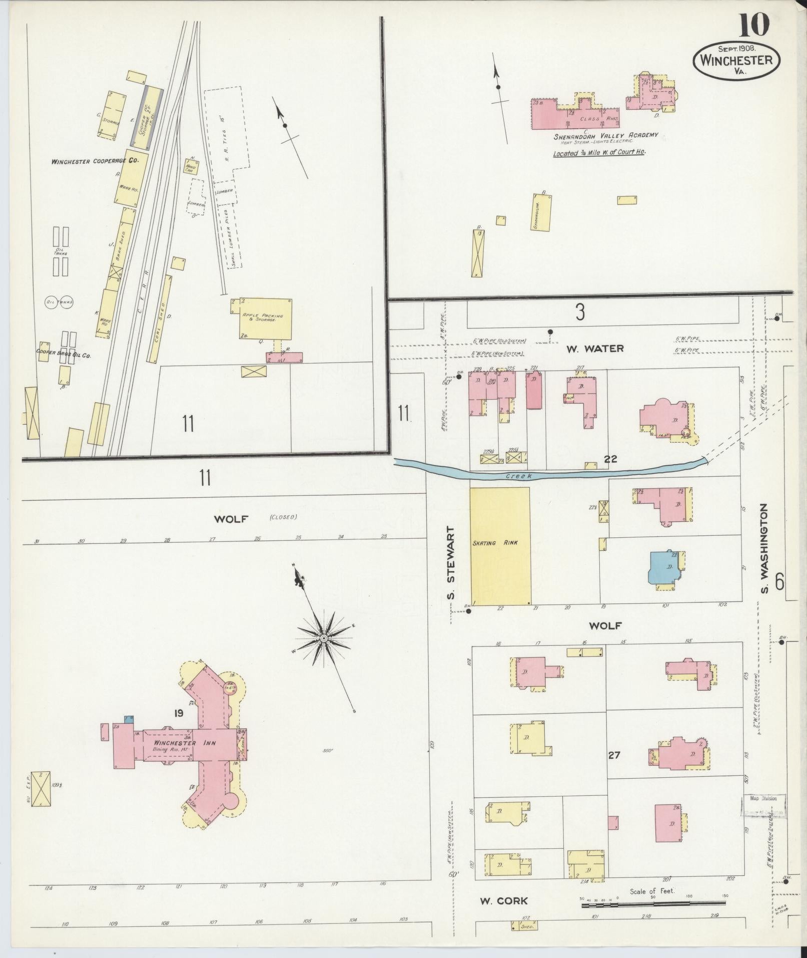 Sanborn Fire Insurance Map from Winchester, Independent Cities, Virginia (1908), Sheet #0010 - Complete Map Set gallery image, historic Sanborn map, vintage wall art, Virginia Virginia