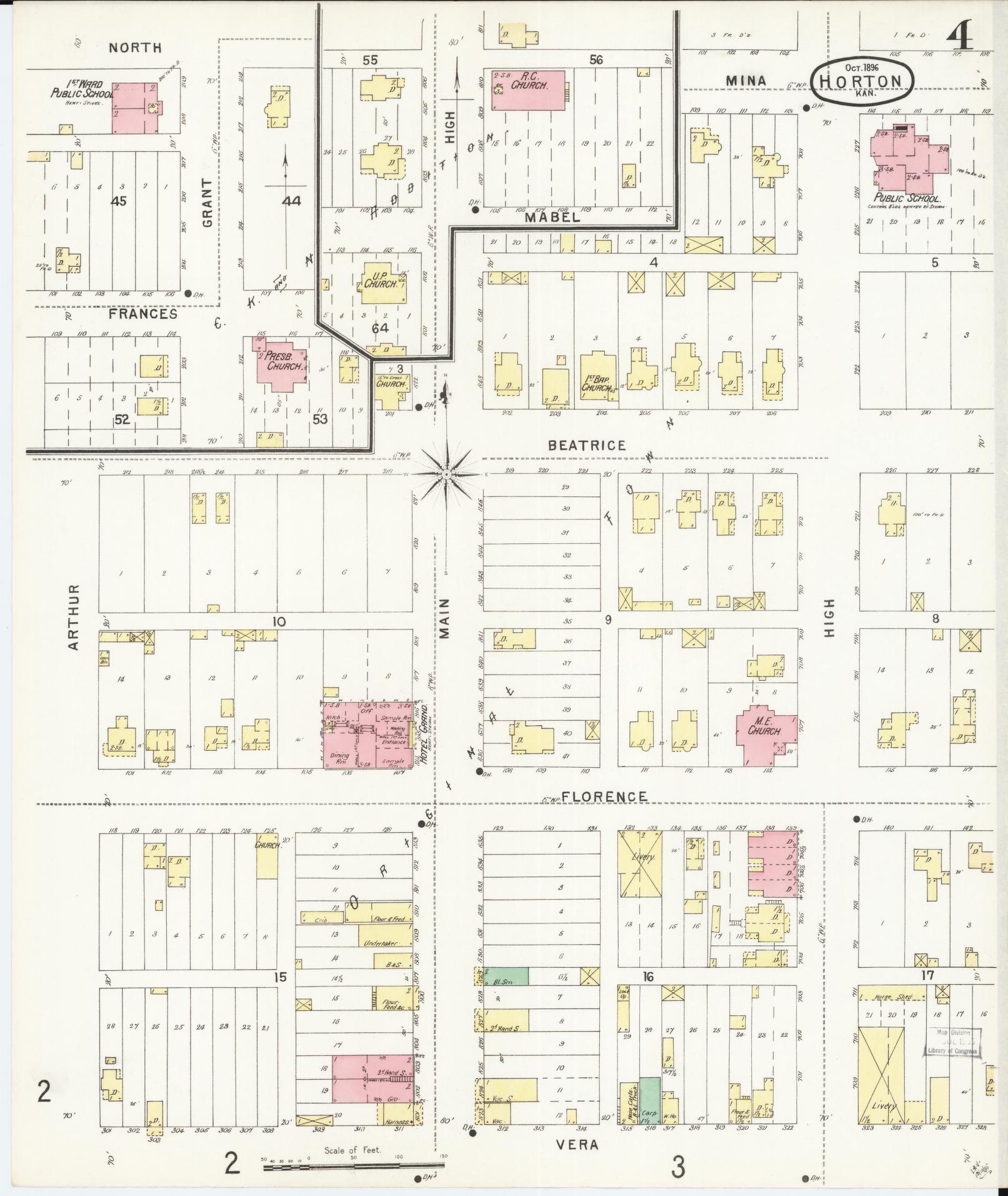 Sanborn Fire Insurance Map from Horton, Brown County, Kansas (1896), Sheet #0004 - Historic Sanborn Fire Insurance Map Print, vintage old map wall art, antique decor, genealogy gift, Kansas Kansas map