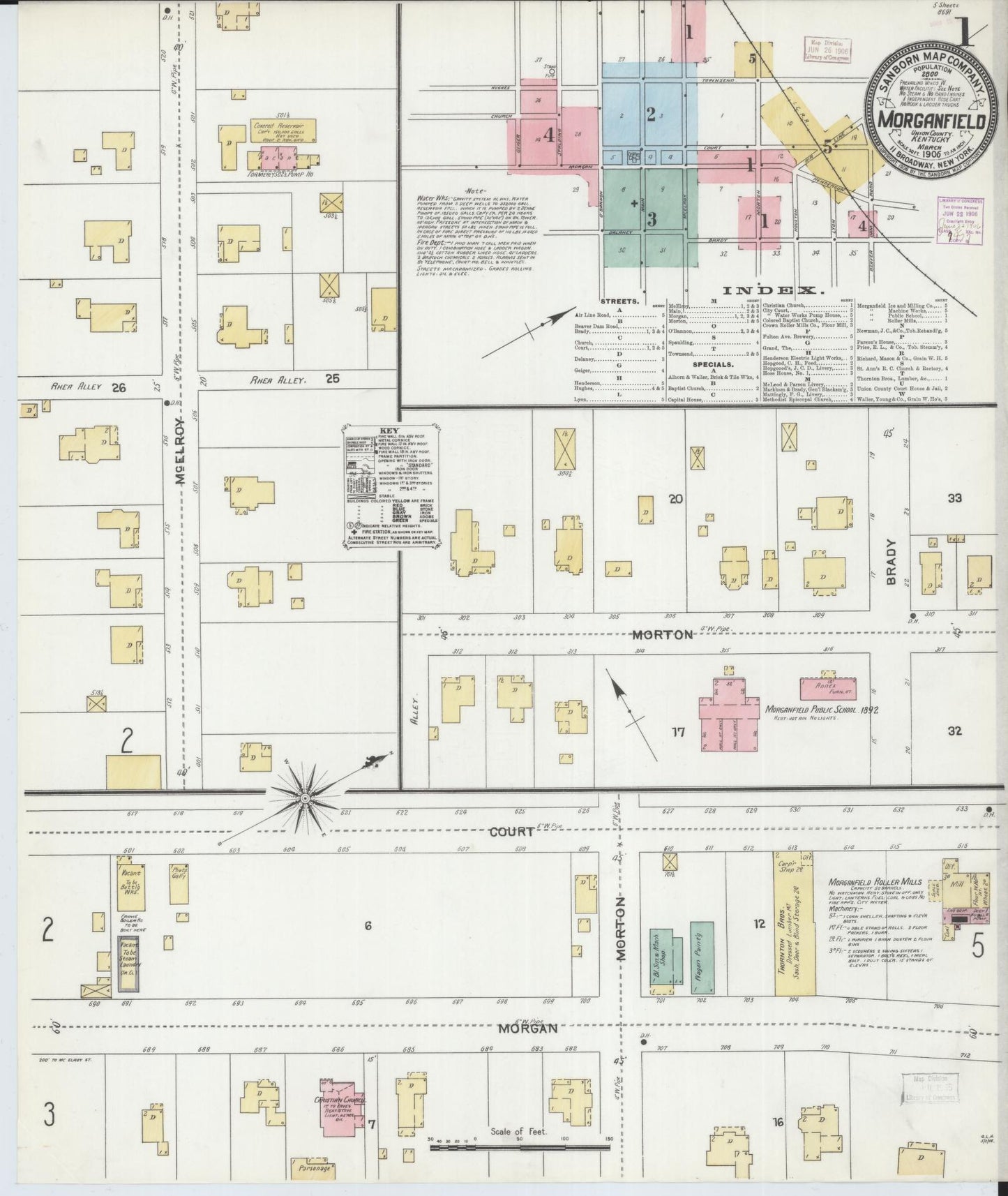 Sanborn Fire Insurance Map from Morganfield, Union County, Kentucky (1906), Sheet #0001 - Historic Sanborn Fire Insurance Map Print, vintage old map wall art, antique decor, genealogy gift, Kentucky Kentucky map