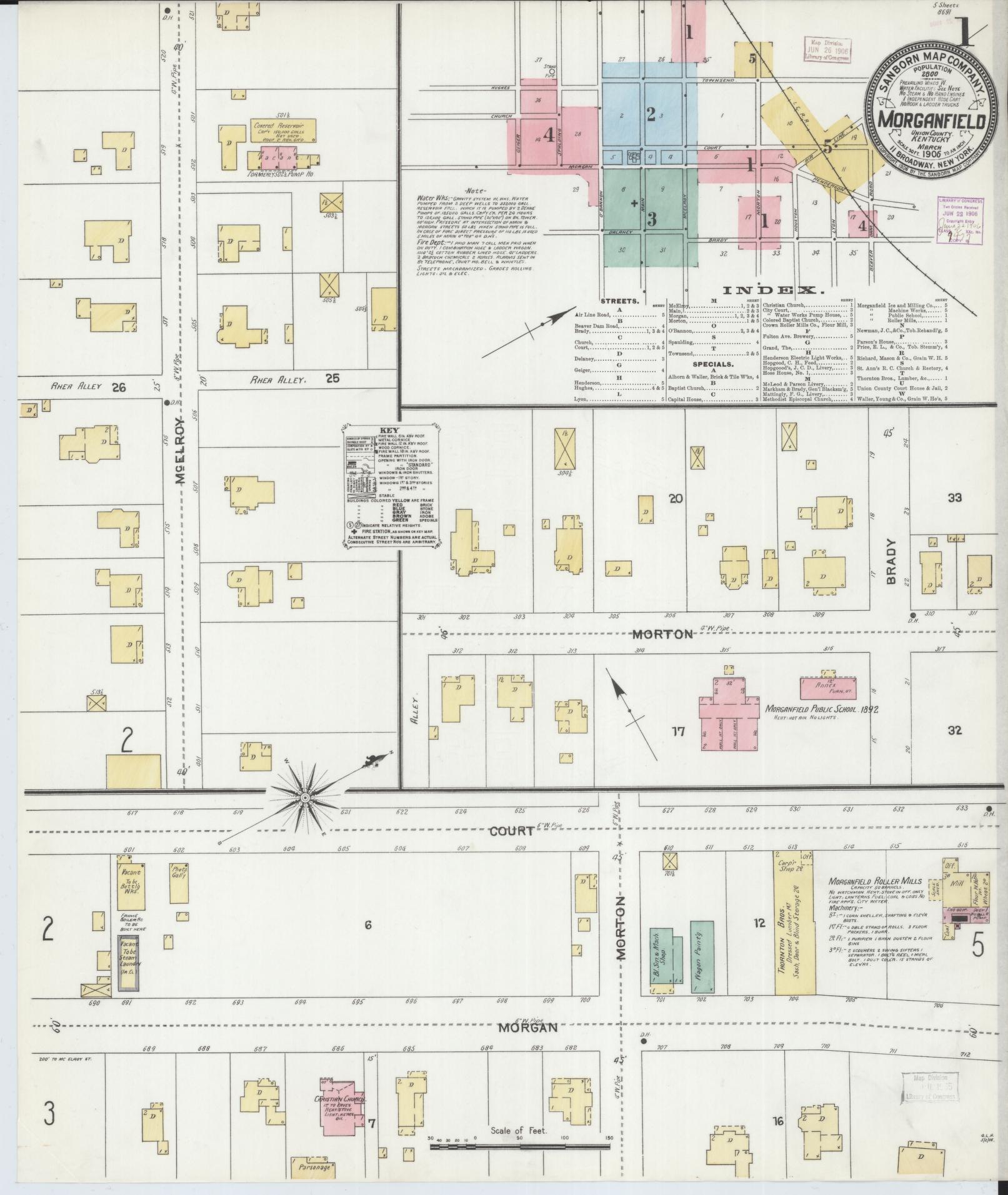 Sanborn Fire Insurance Map from Morganfield, Union County, Kentucky (1906), Sheet #0001 - Historic Sanborn Fire Insurance Map Print, vintage old map wall art, antique decor, genealogy gift, Kentucky Kentucky map