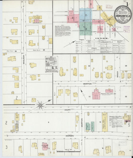 Sanborn Fire Insurance Map from Morganfield, Union County, Kentucky (1906), Sheet #0001 - Historic Sanborn Fire Insurance Map Print, vintage old map wall art, antique decor, genealogy gift, Kentucky Kentucky map