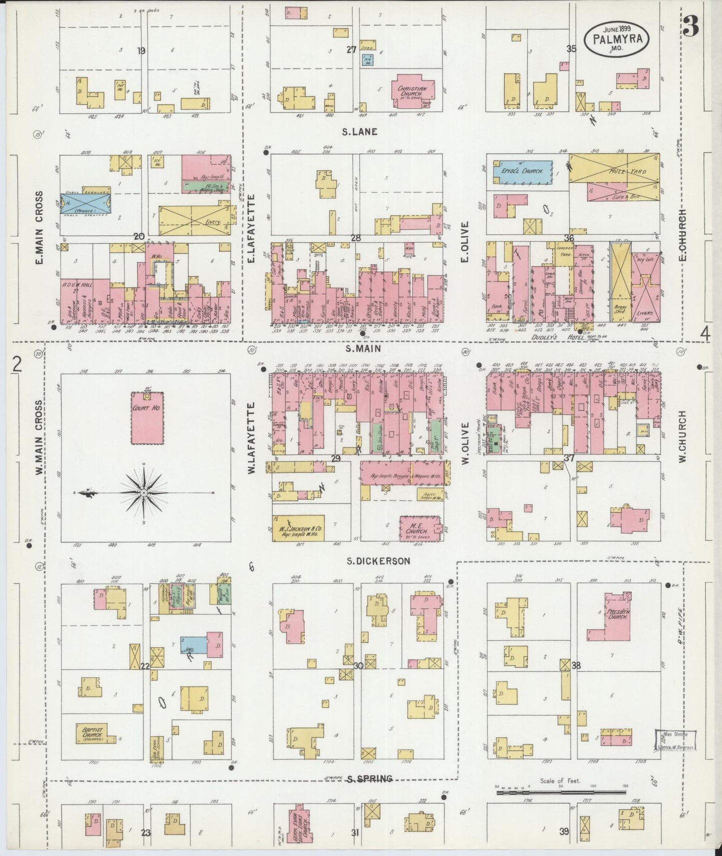 Sanborn Fire Insurance Map from Palmyra, Marion County, Missouri (1899), Sheet #0003 - Complete Map Set gallery image, historic Sanborn map, vintage wall art, Missouri Missouri