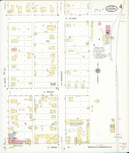 Sanborn Fire Insurance Map from Girard, Crawford County, Kansas (1912), Sheet #0004 - Historic Sanborn Fire Insurance Map Print, vintage old map wall art, antique decor, genealogy gift, Kansas Kansas map