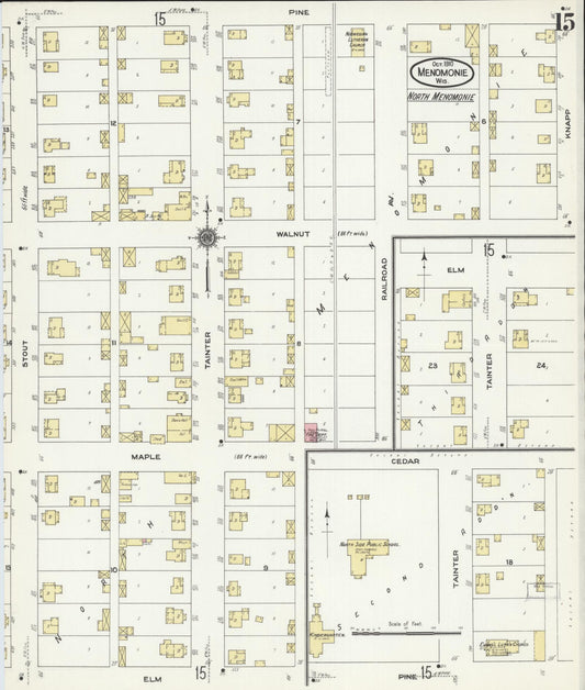 Sanborn Fire Insurance Map from Menomonie, Dunn County, Wisconsin (1910), Sheet #0015 - Historic Sanborn Fire Insurance Map Print, vintage old map wall art, antique decor, genealogy gift, Wisconsin Wisconsin map