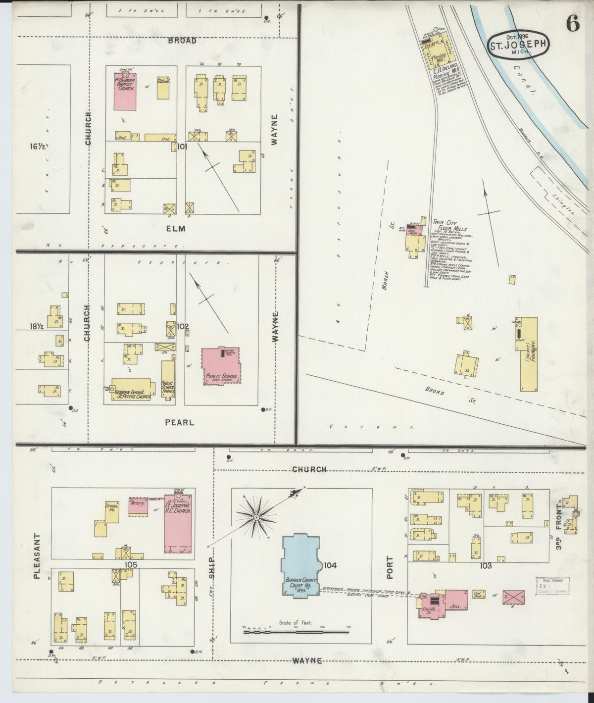Sanborn Fire Insurance Map from Saint Joseph, Berrien County, Michigan (1896), Sheet #0006 - Historic Sanborn Fire Insurance Map Print, vintage old map wall art, antique decor, genealogy gift, Michigan Michigan map