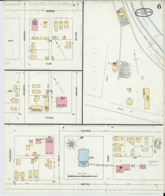 Sanborn Fire Insurance Map from Saint Joseph, Berrien County, Michigan (1896), Sheet #0006 - Historic Sanborn Fire Insurance Map Print, vintage old map wall art, antique decor, genealogy gift, Michigan Michigan map