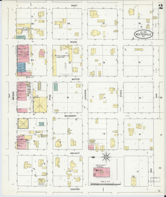 Sanborn Fire Insurance Map from Keytesville, Chariton County, Missouri (1909), Sheet #0002 - Historic Sanborn Fire Insurance Map Print, vintage old map wall art, antique decor, genealogy gift, Missouri Missouri map