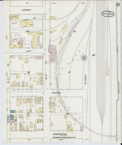Sanborn Fire Insurance Map from Winona, Winona County, Minnesota (1889), Sheet #0009 - Historic Sanborn Fire Insurance Map Print, vintage old map wall art, antique decor, genealogy gift, Minnesota Minnesota map